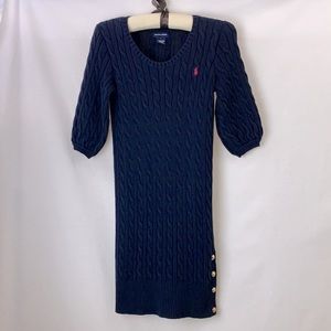 RALPH LAUREN CHILDRENSWEAR 100% Cotton Sweater Dress Girl' Large, Navy Blue NWOT